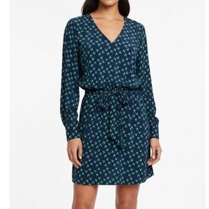 Laundry by Shelli Segal Blue Green Geometric Blouse Drawstring Tie Mini Dress 10